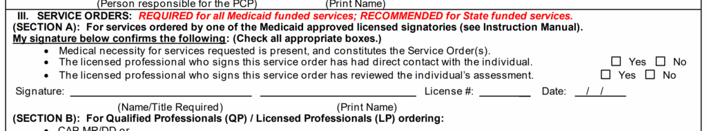 Service Order on PCP signature page.